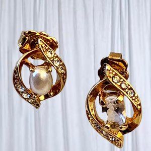 Avon SP Goldtone Earrings Vintage Studs Rhinestones * MISMATCHED *